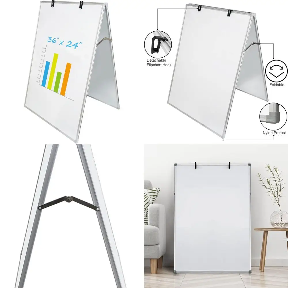 

Two-Sided Magnetic Whiteboard, 36x24, Aluminum Framed, with Hooks for Home, Office, and School Use