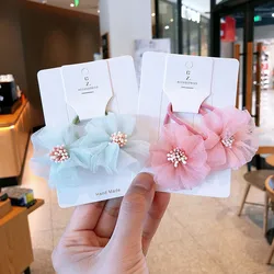 2pcs/lot Children's hair accessories spring yarn flower hair circle girl fairy hair rope flower rubber band girl ponytail tie