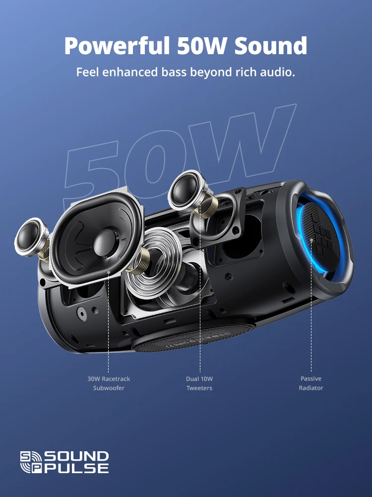 Tronsmart Mirtune S100 Bluetooth Speaker Powerful Speaker with 50W, IPX7 Waterproof, Retractable Handle, Built-in Powerbank