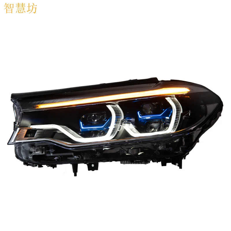 

Фара в сборе для BMW 5 серии G30 (2018-2020), с лазерной линзой в синей оправе, двухцветная, с эффектом «золотого глаза»