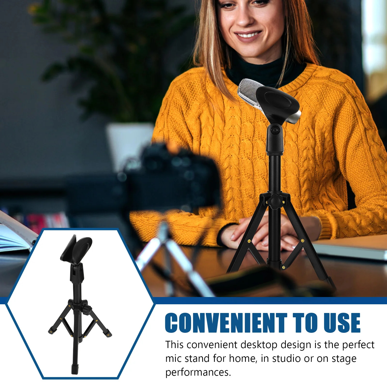

Desktop Stand Microphone Adjustable Metal for Stands Black Holder Tripod Office