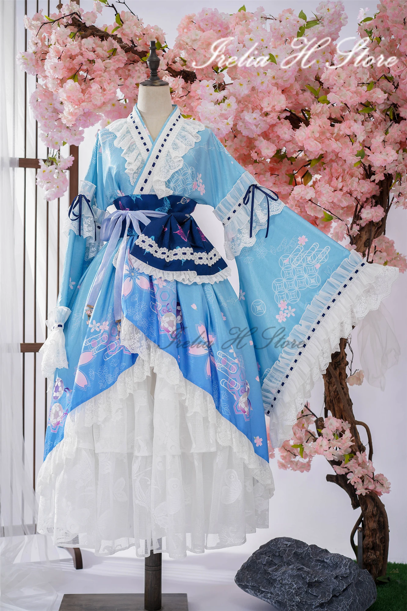 {in stock}Irelia H Store Touhou Project Saigyouji Yuyuko Cosplay Costume Kimono dress halloween party