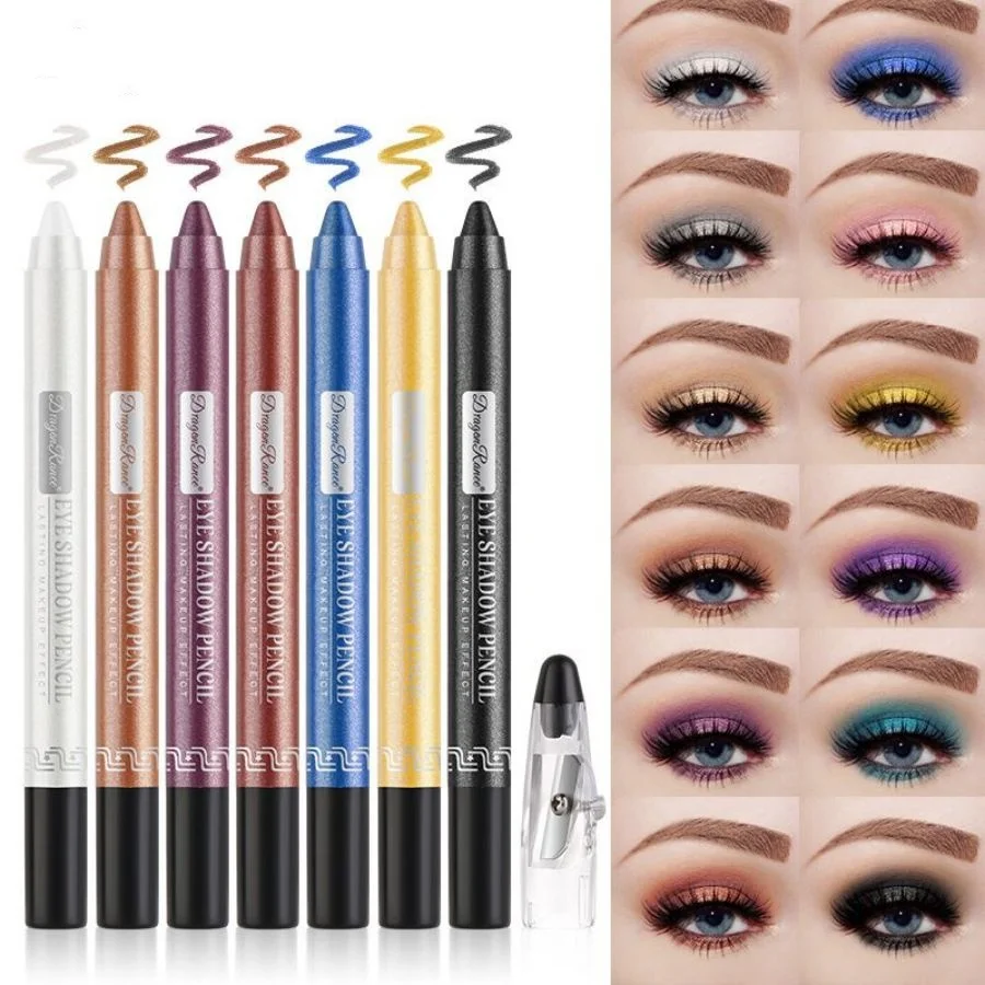 Eyeshadow Pen Eyeliner Eyeshadow Stick Eyeshadow Silkworm Pen Pearlescent Eyeshadow Pen with Pencil Sharpener Foam Pen Monochrome Eyeshadow Pen Pearlescent Silkworm Eyeshadow Highlight No Smudge