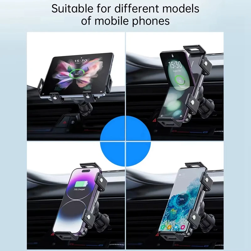 15W Wireless Car Charger Mount Holder for Galaxy Z Fold5 S23 Ultra Auto Clamp Fast Charger for 15 Pro-A10G