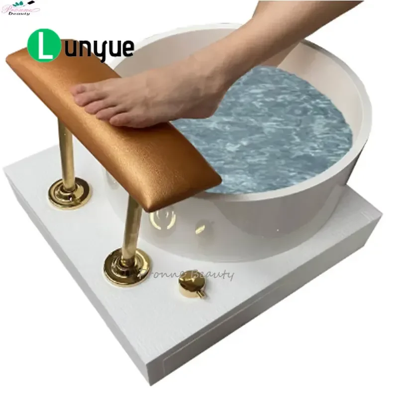 High Quality Round Ceramic Foot Bath Tub with Tubeless Swirl Gold Pedals for Spa Nail Use Durable Easy Clean Design