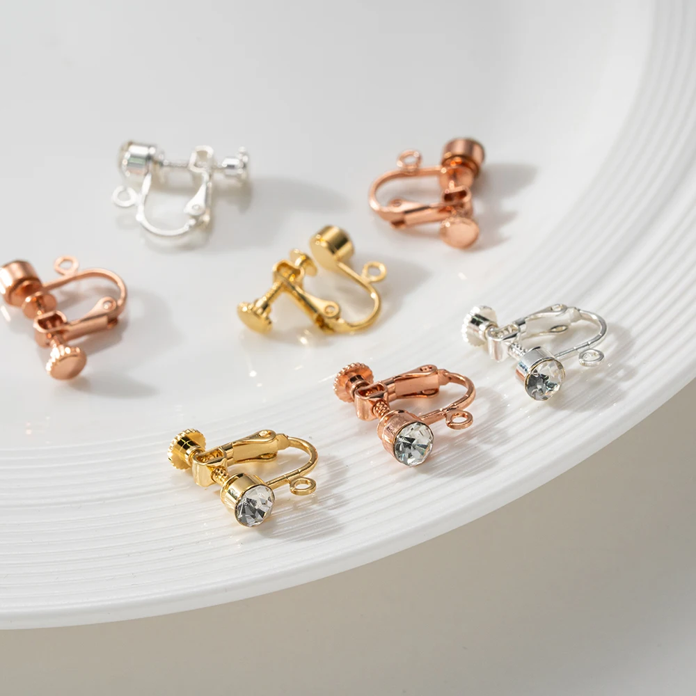 10pcs Brass Clip on Earring Converter Component with Crystal Rhinestone Non Pierced Earring Clip for Jewelry Making Supplies DIY