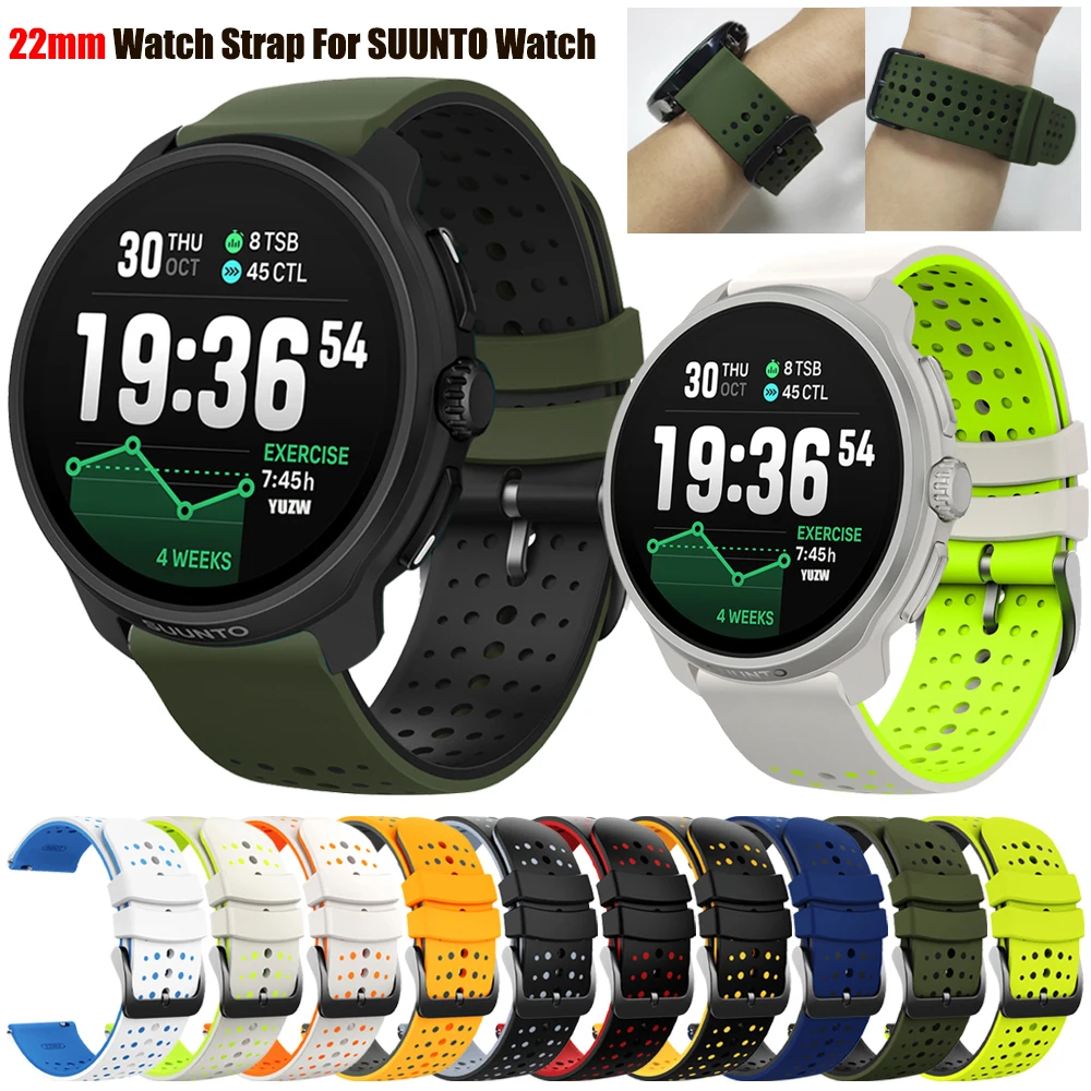 Bracelet de Sport en Silicone à dégagement rapide, 22mm, pour SUUNTO RACE 2 S/run/VERTICAL/OCEAN/SUUNTO 9 PEAK PRO DLC/5 PEAK