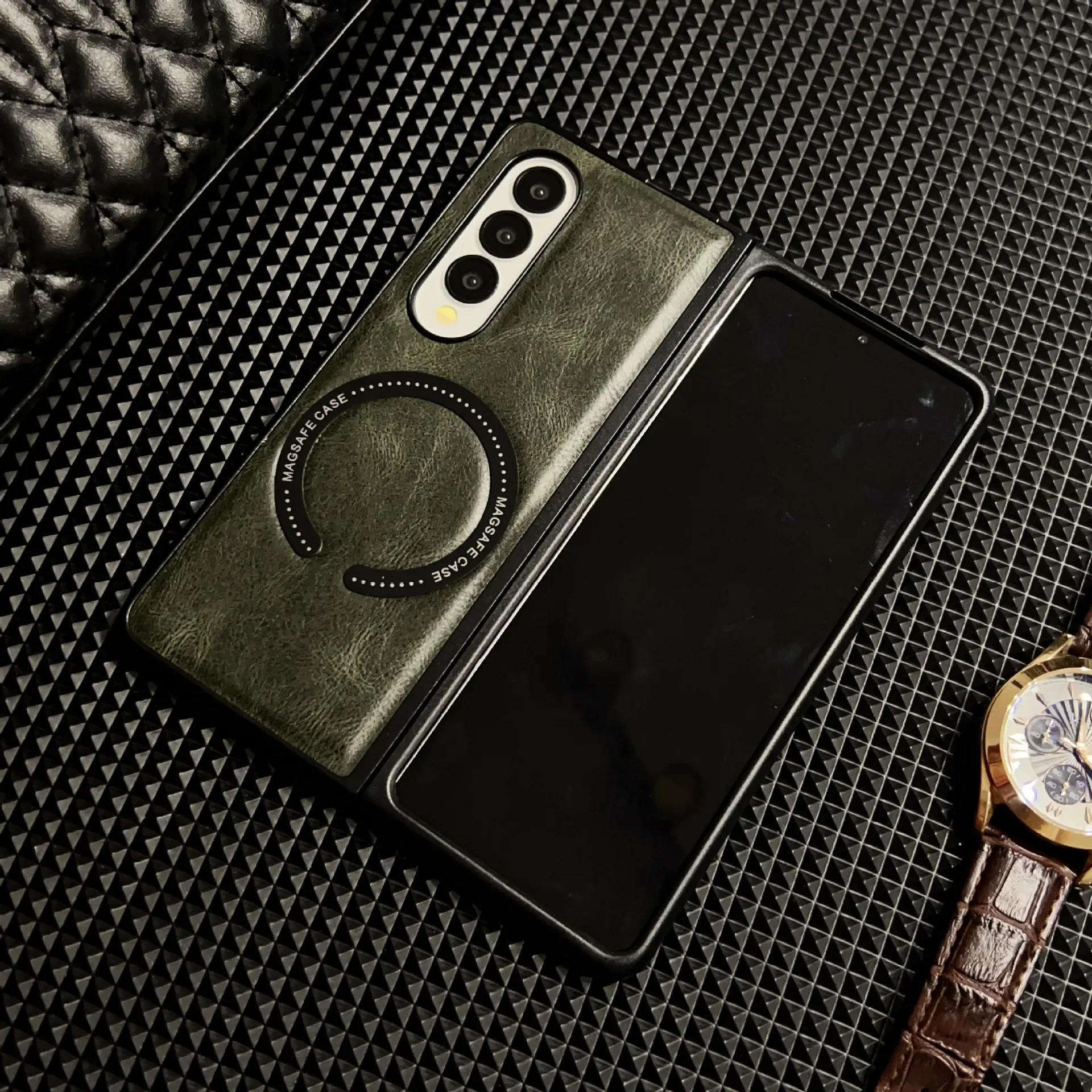 Capa de telefone magnética de couro PU vintage para Samsung Galaxy Z Fold 6 5 4 3 Fold5 Fold4 Fold6 5G Capa protetora à prova de choque