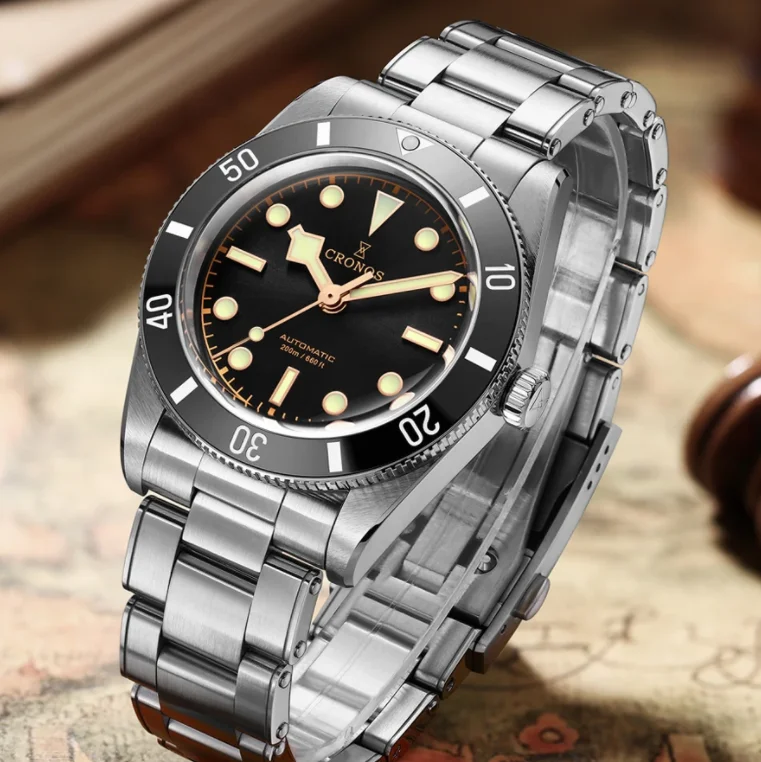 CRONOS Men Automatic Watch 37mm Mechanical Wristwatch Sapphire Diver 20ATM Waterproof BGW-9 Luminous PT5000 SW200