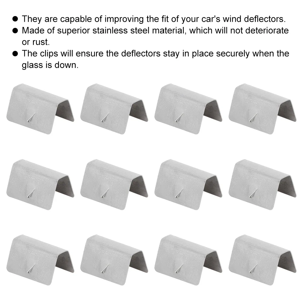 12Pcs Car Wind Rain Deflector Channel Stainless Steel Fixing Retaining Clips Fit For HEKO G3