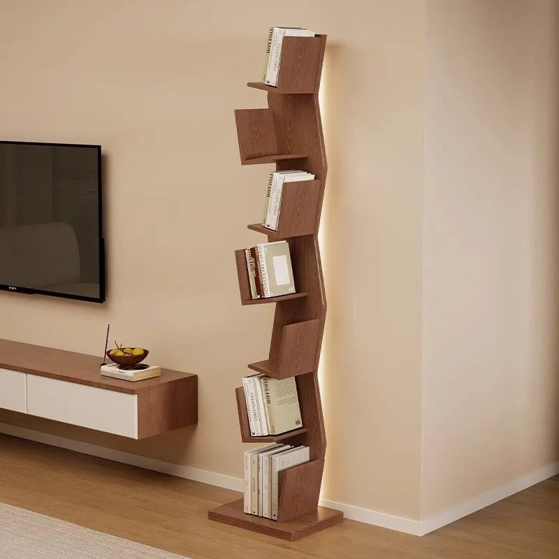 Light luxury solid wood bookshelf floor-to-ceiling corner tree-shaped bookcase household multi-layer