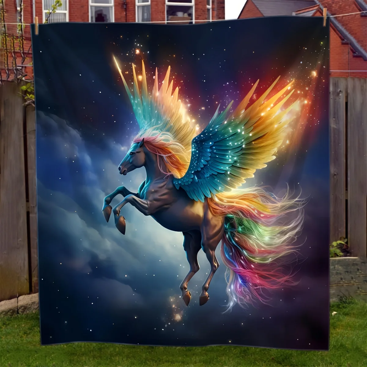 1pc Creative Text Flying Horse Gift Blanket For Fans Of Fantasy Starry Sky Friends Soft Blanket Flannel Blanket