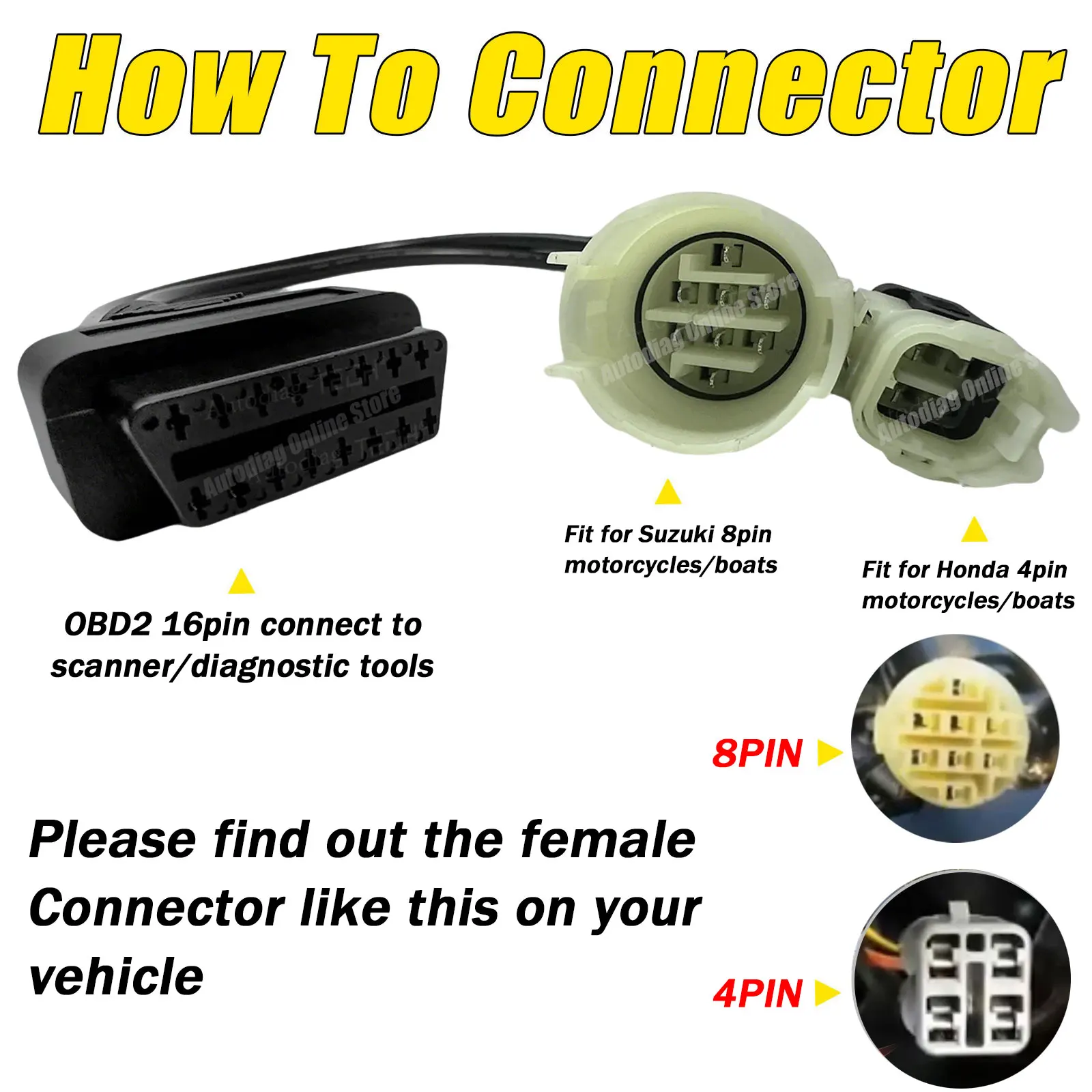 For Honda 4pin OBD2 Diagnostic Cable For Suzuki 8pin Boat Diagnostic Scanner For KTM 690 Enduro,Duke 125/690 Moto Adapter Cable