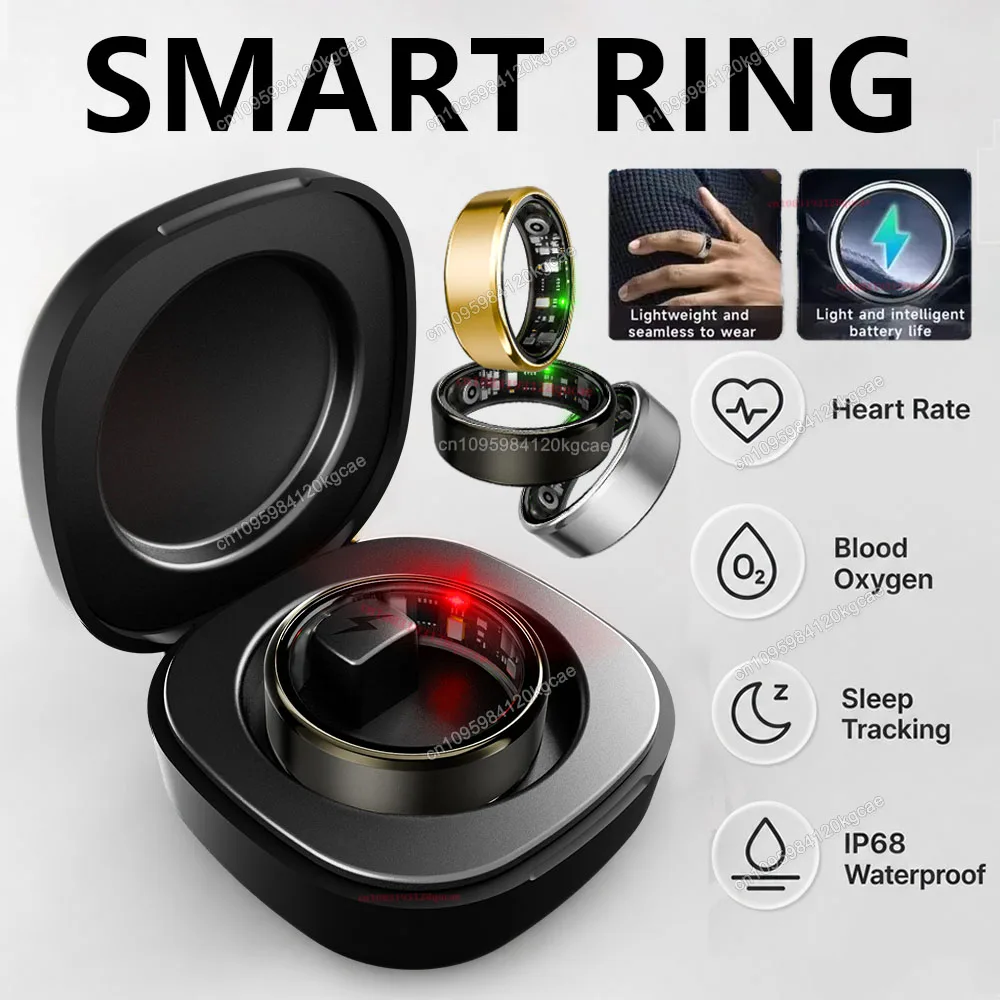 Neuer R09 Smart Ring für Männer und Frauen mit Ladehülle, Herzfrequenz- und Blutsauerstoffmessung, Hauttemperaturmonitor, 5ATM wasserdicht für Android und iOS.