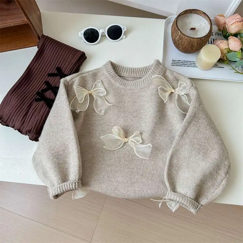 Girl\'s Sweet Sweater Spring Autumn Children Kids Infants Fashion Bow Knitwear Coat