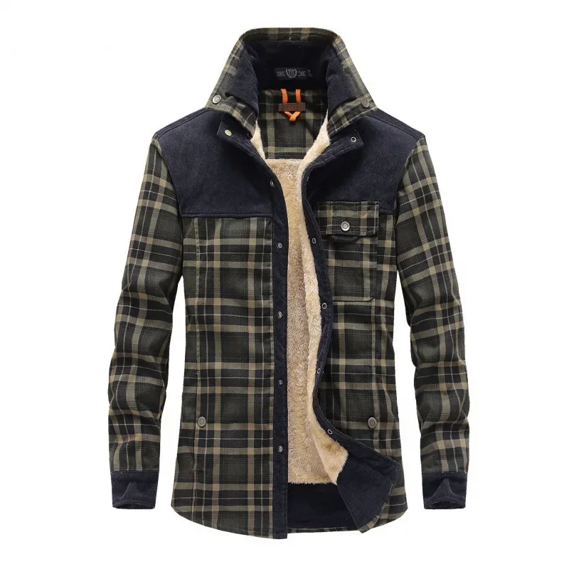 Winter Men\'s Plaid Fleece Thickened Shirt High-quality Outdoor Wool Warm Men Shirt Male Business Casual Coats Men Clothing 3XL