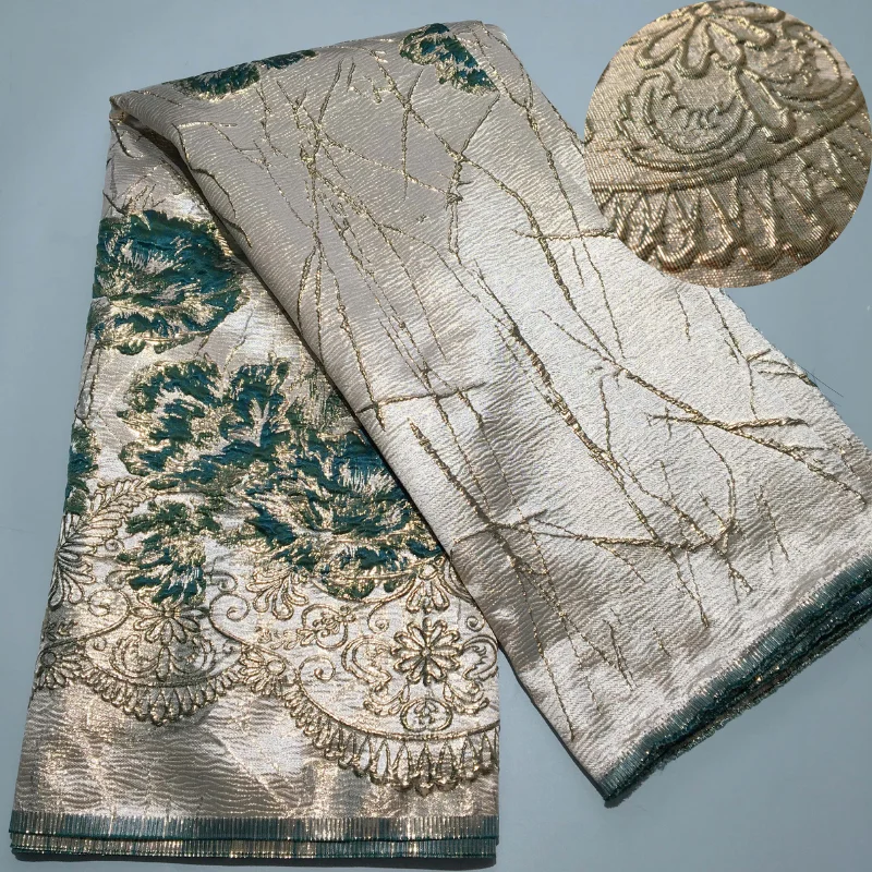 African Brocade Damask Lace Fabric 2024 High Quality 5 Yards Gilding Nigerian Jacquard Lace Fabric French Dress for Women A3983