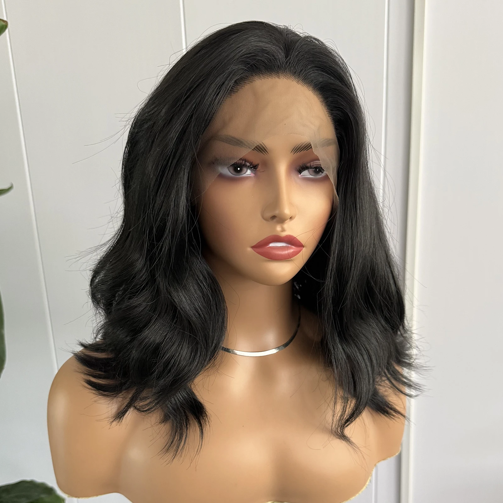 

AIMEYA Черный Боб Парики для Женщин Термостойкие Короткие Волнистые Парики Фронта Шнурка Термостойкие Синтетические Волосы Ежедневного Использования Косплей Вечеринка