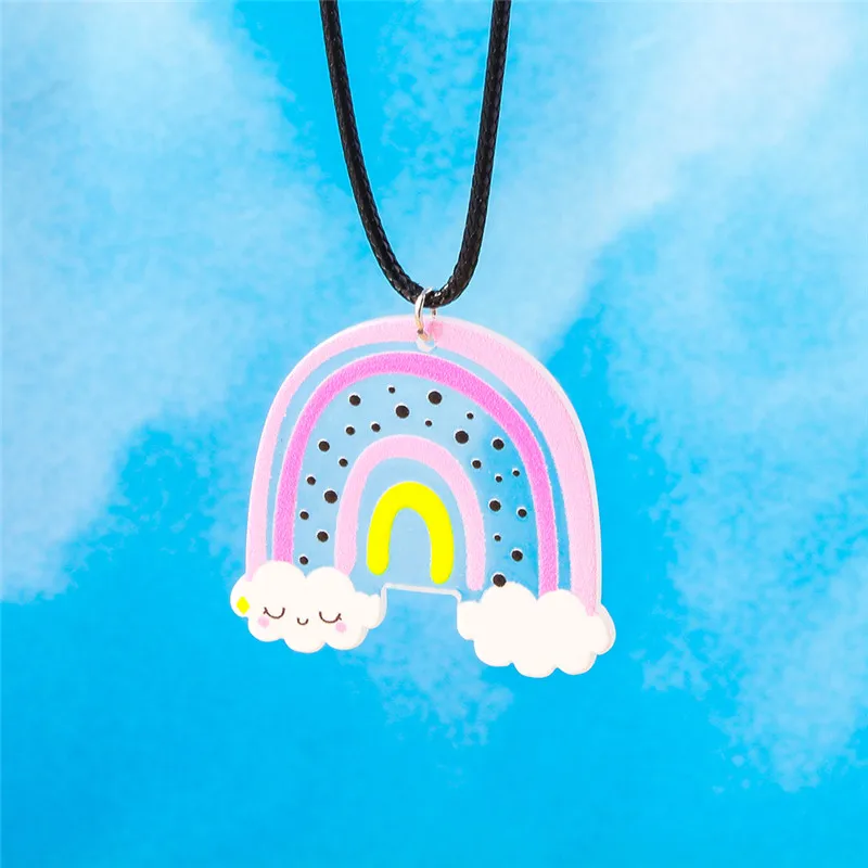 Aihua Bunte Regenbogen-Halskette für Damen, Lederseil-Kette, Wolke, Regenbogen-Anhänger, Halskette, niedlicher Sommer-Strand-Schmuck, Geschenke – Detail 19