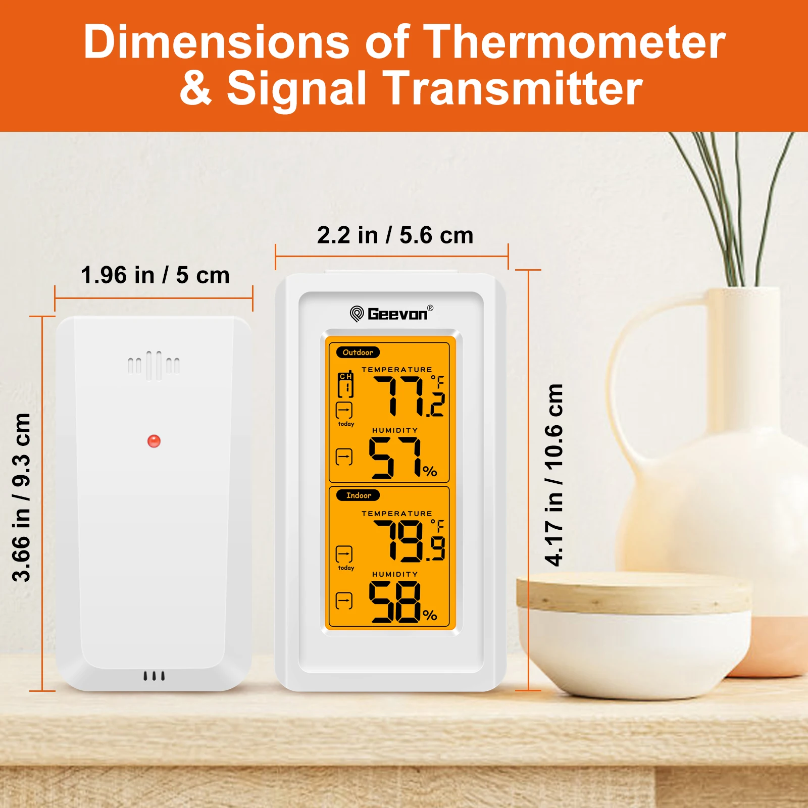 Geevon  Wireless Digital Hygrometer Temperature Gauge Weather Station With Backlight Wall Hanging Indoor Outdoor Thermometer