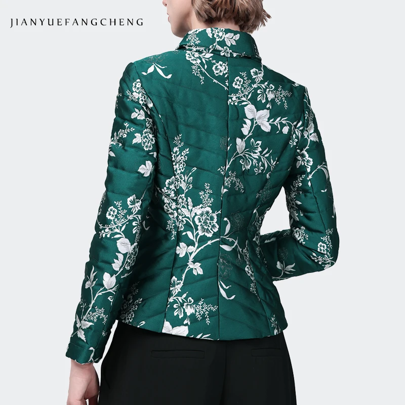 Vintage Chinese Style Women\' Winter Green Embroidered Down Jacket Warm Lightweight Puffer Coat Slimming White Duck Down Jackets