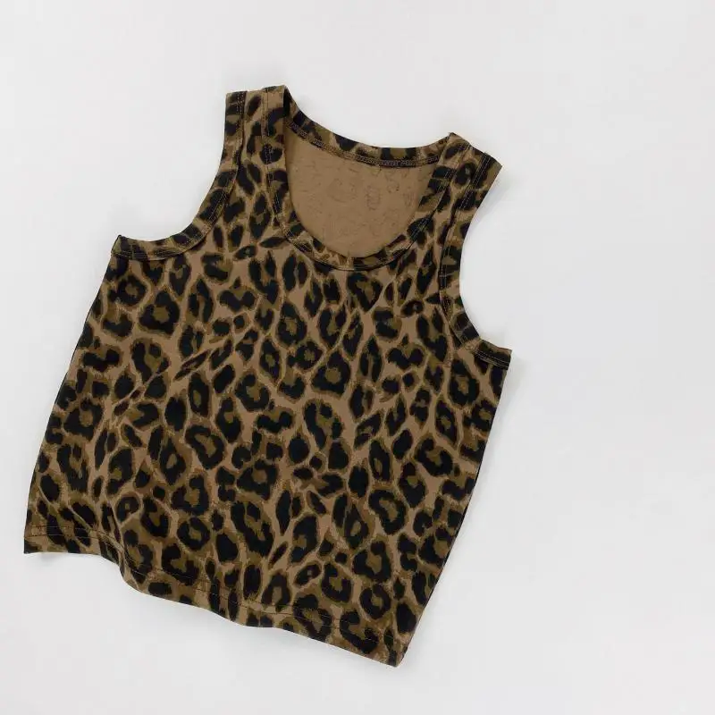 

2026 Summer New Children Sleeveless T Shirts Cotton Boys Girls Leopard Print Vest Toddler Fashion Casual Tops Kids Clothes