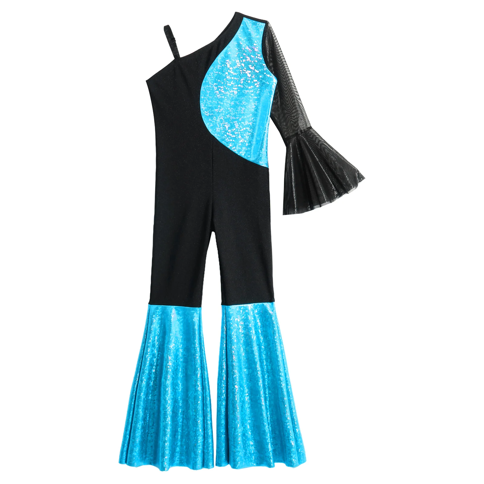Children Singer Hip Hop Dance Jumpsuits Stage Performance Wear Kids Girls Disco Costume Shiny Flares Jumpsuit Rave Dancewear