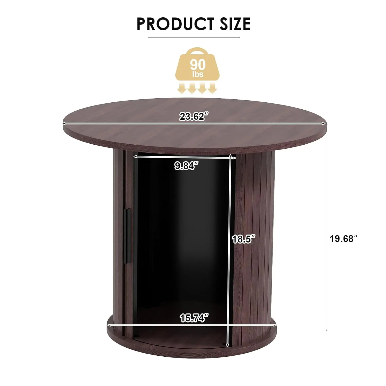 طاولة قهوة خشبية مستديرة مقاس 23.6 بوصة مع مساحة تخزين مخفية وباب منزلق، مجموعات طاولات جانبية للمزرعة الدائرية لغرفة المعيشة وغرفة النوم، Ba