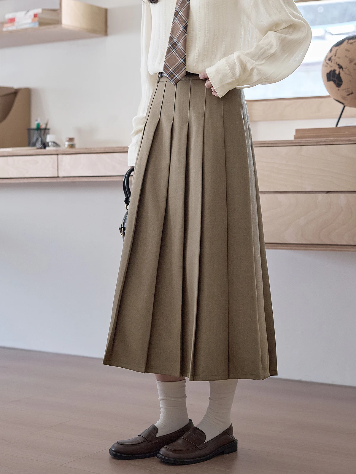 

Юбка-полусолнце с высокой талией кофейного цвета, женская, элегантная, в корейском стиле, плиссированная, А-силуэт, для повседневной носки