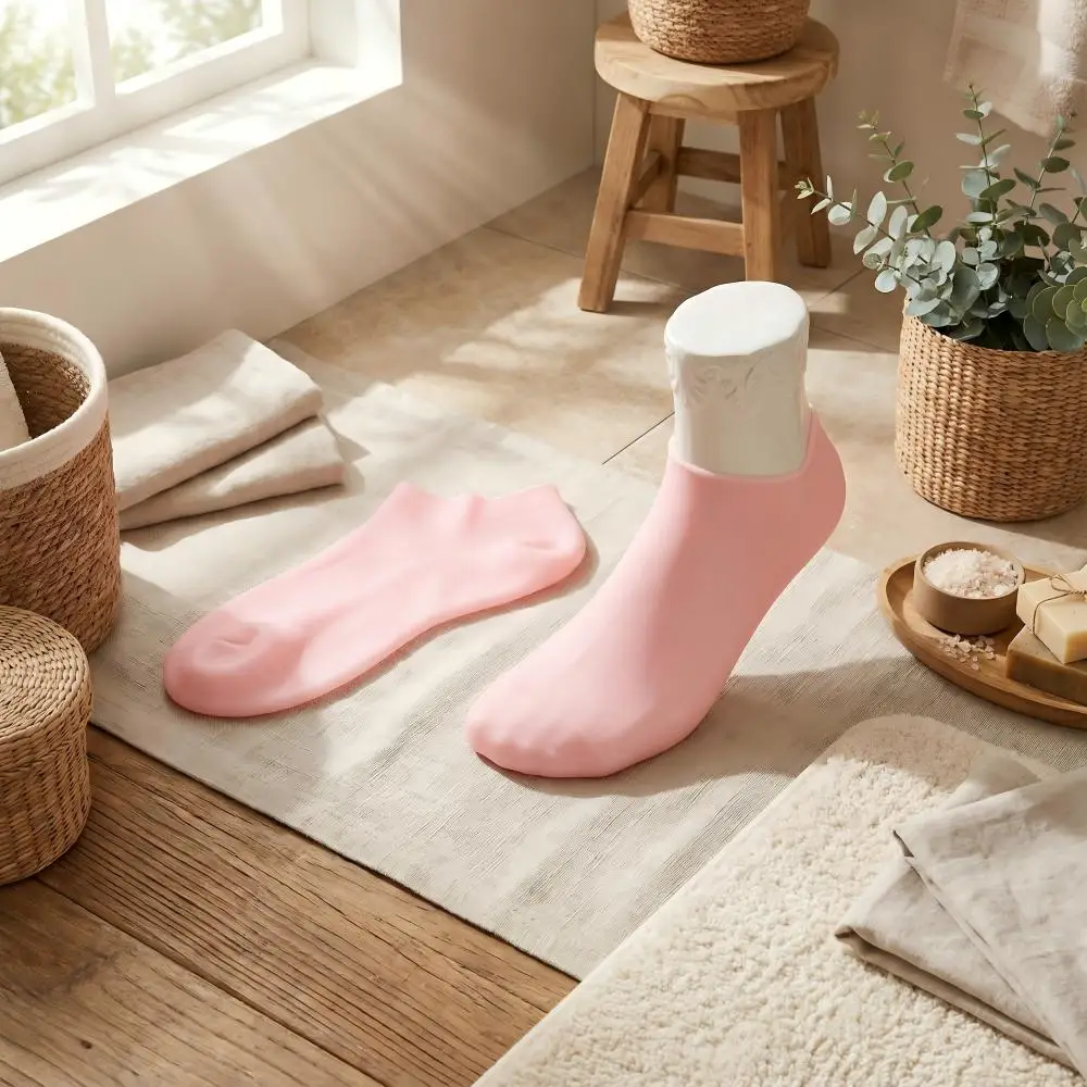 مجموعة جوارب مرطبة من السيليكون مكونة من 4 قطع، زوج واحد من القفازات وزوج واحد من أغطية القدم، جوارب سبا قابلة لإعادة الاستخدام لتنعيم القدمين واليدين