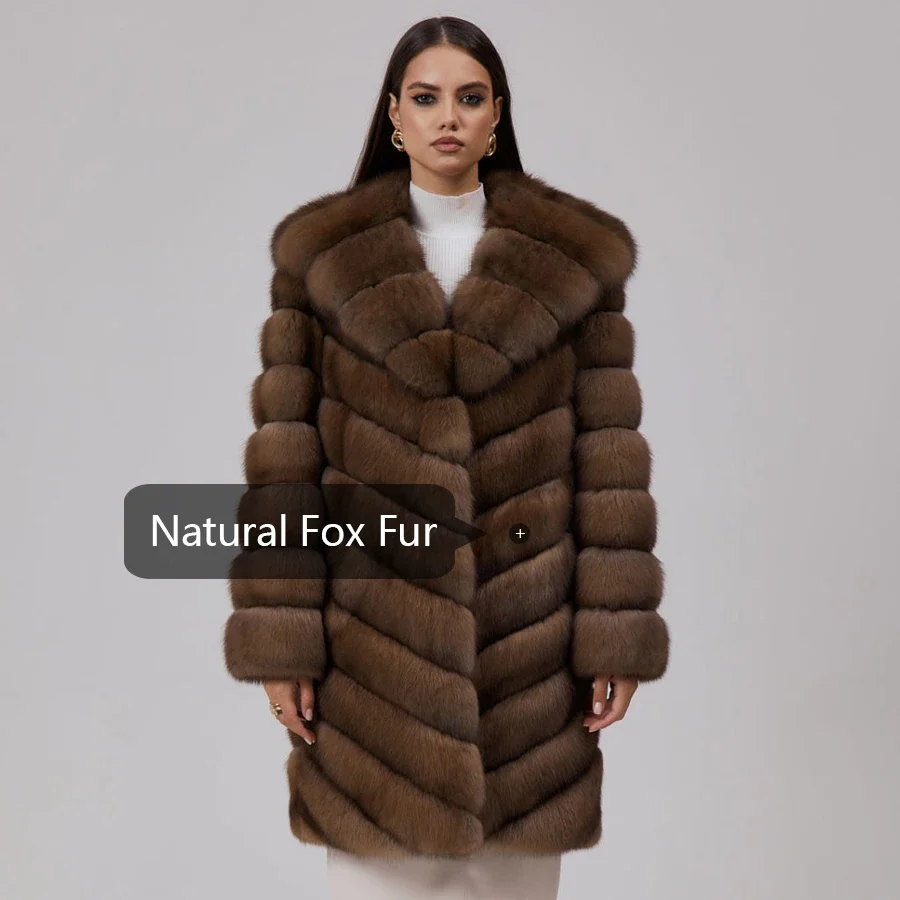 Manteau en fourrure véritable pour femme, vestes longues en fourrure de renard naturel, veste d'hiver de luxe, 2024