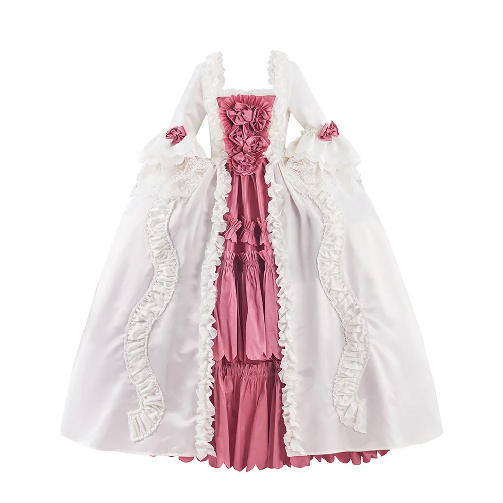 Vestido rococó de María Antonieta de la década de 1880, bata a La Francaise Noble, vestido de baile de recreación de corte francesa