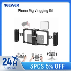 NEEWER Phone Rig Vlogging Kit Video Stabilizer with Dual Handle Wireless Mic Clip For iPhone 15 14 Pro Max 13 Pro Max Galaxy S23