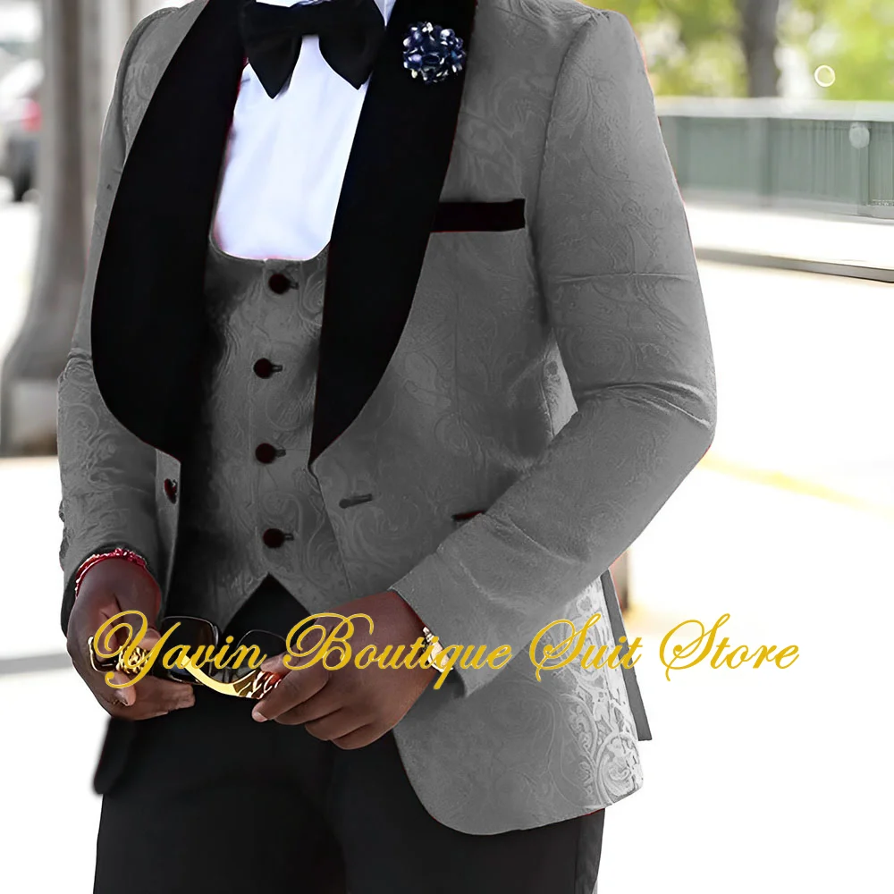 Formal Suit for Men Floral Jacket Vest Pants 3 Piece Set Party Wedding Groom Tuxedo Elegant Men's Suit Handsome Blazer