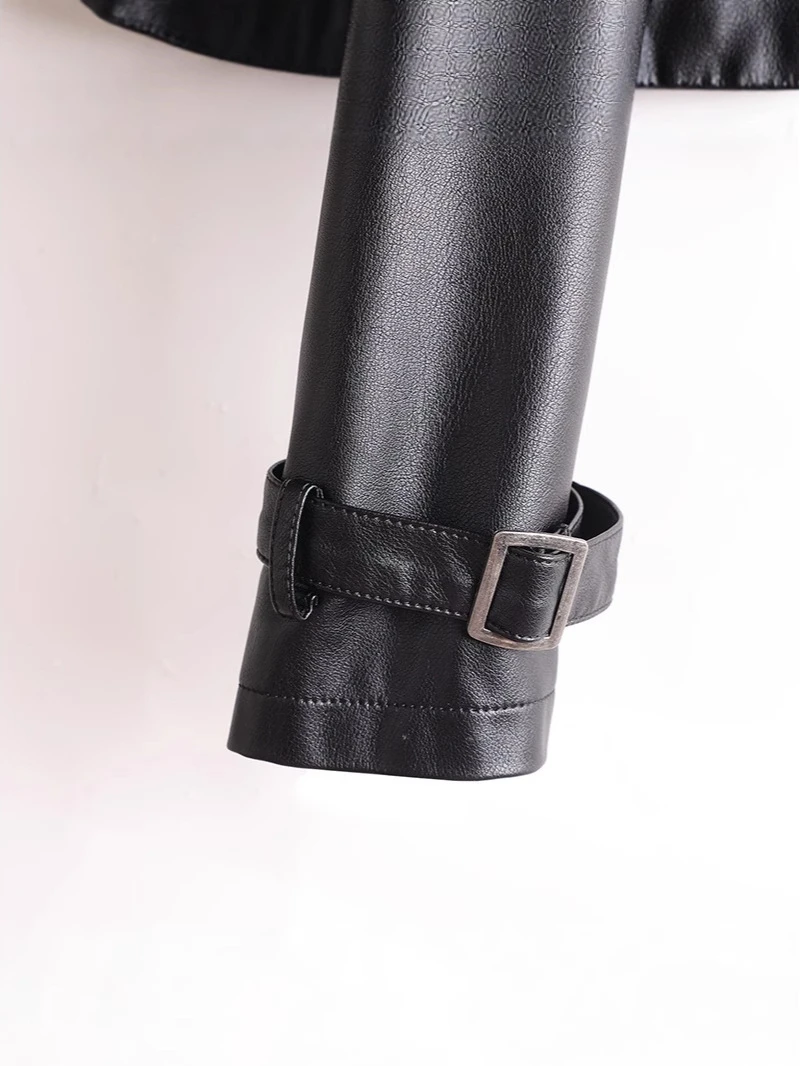 Cappotto Jaet in pelle da motociclista Faionable da donna Coreano Personali Lungo Sve con bottoni Taglio dritto Cucito Proc