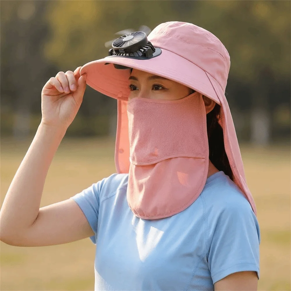 Quick Dry Solar Fan Hat Breathable USB Charging Summer Fan Visor Cap Strong Wind With Mask Fishing Bucket Hat Hot Weather