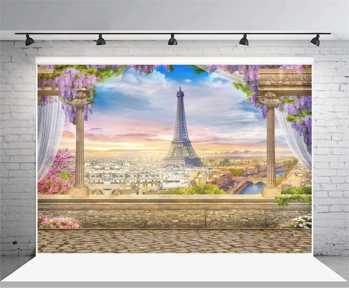 Eiffel Tower Photography Backdrop Retro Column Paris Landscape Architecture Balcony Overlook Streetscape Background Veranda