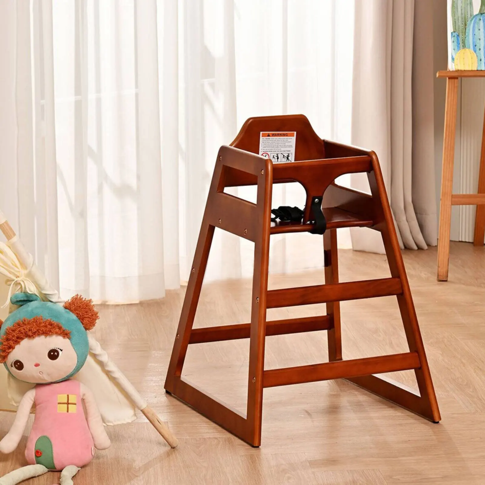 Stackable Baby Chair Reinforced Framework Wooden High Chair Sturdy Wood Infant Seat for Young Children, Dining Room, Hotel