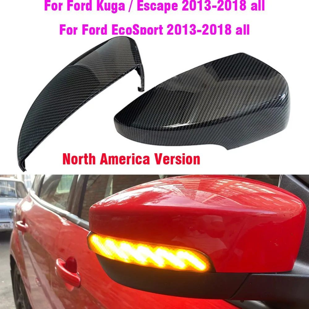 Carbon Fiber Color Side Wing Rear View  Mirror Cover  Caps For Ford Kuga Escape C520 EcoSport 13-18 Focus 3 MK3 SE ST RS US