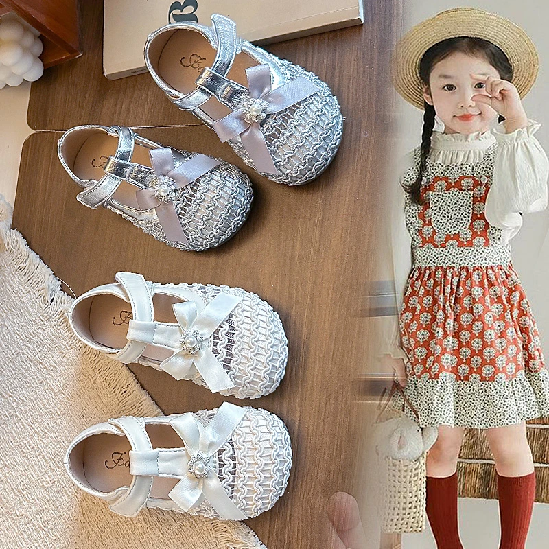 

Girls' Baby Sandals 1-16 Years Old Beige Bow-front Breathable Kids Toddler Shoes Multi-purpose Anti-slip Children's Flat Shoes