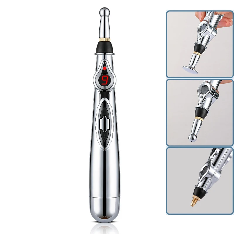 Electronic Acupuncture Pen Electric Meridians Laser Acupoint Pulse Massage Meridian Pen for Whole Body 3 Kinds of Head Massager