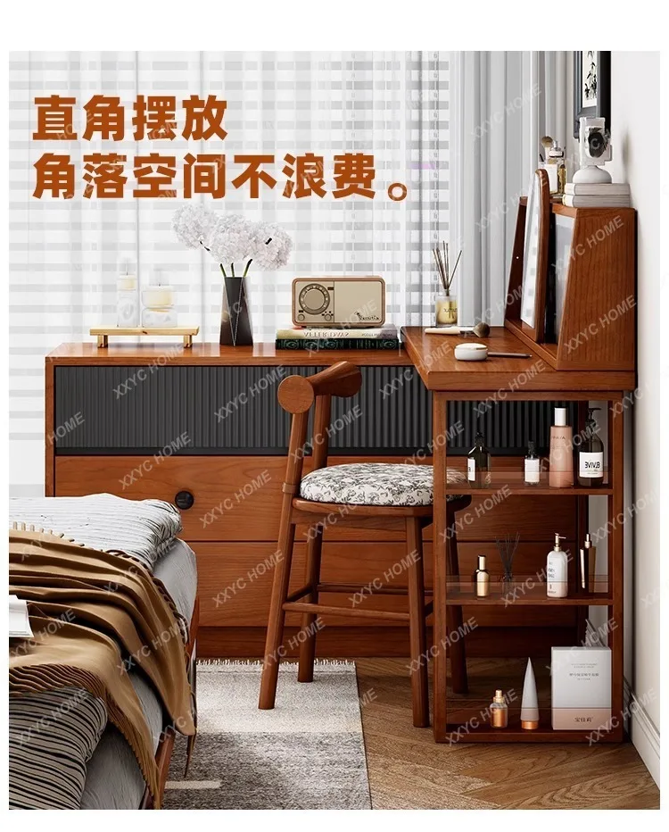 A Medieval Solid Wood Makeup Table, Chest, Dresser, Integrated Cabinet, Bedroom, Bedside Corner Stretch Cabinet, Retro Style