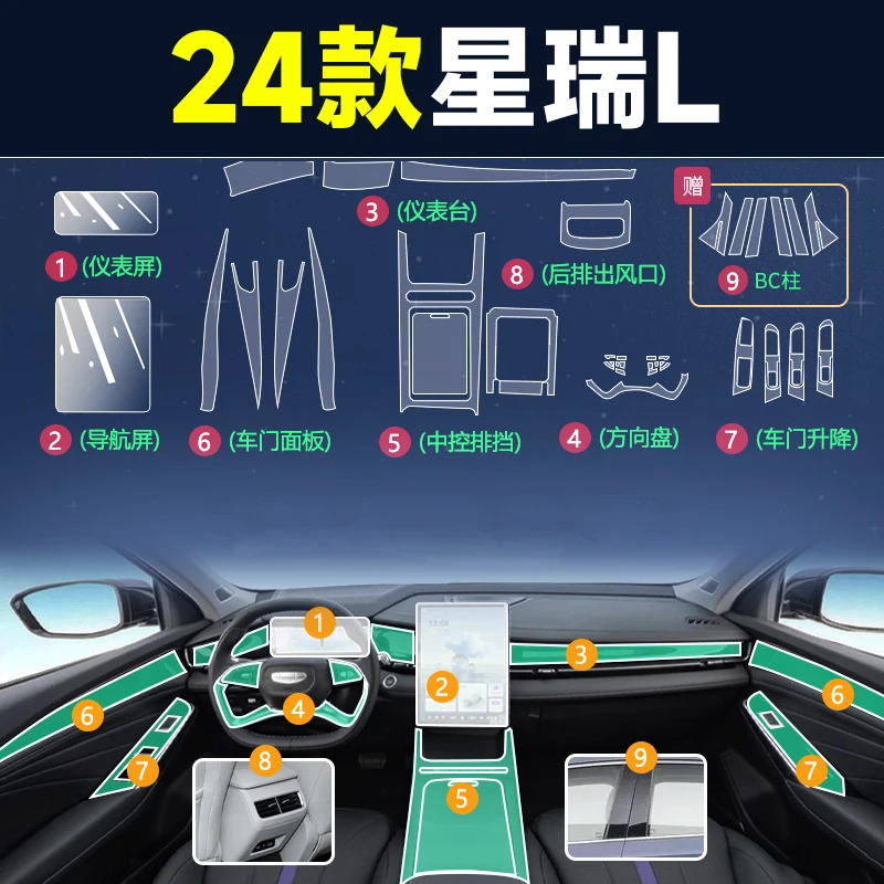 طبقة شفافة من البولي يوريثان لعام 2024 جيلي بريفيس L Xingrui L ملصق السيارة الداخلي وحدة التحكم لوحة القيادة شاشة فيلم اكسسوارات ديكور السيارات #3