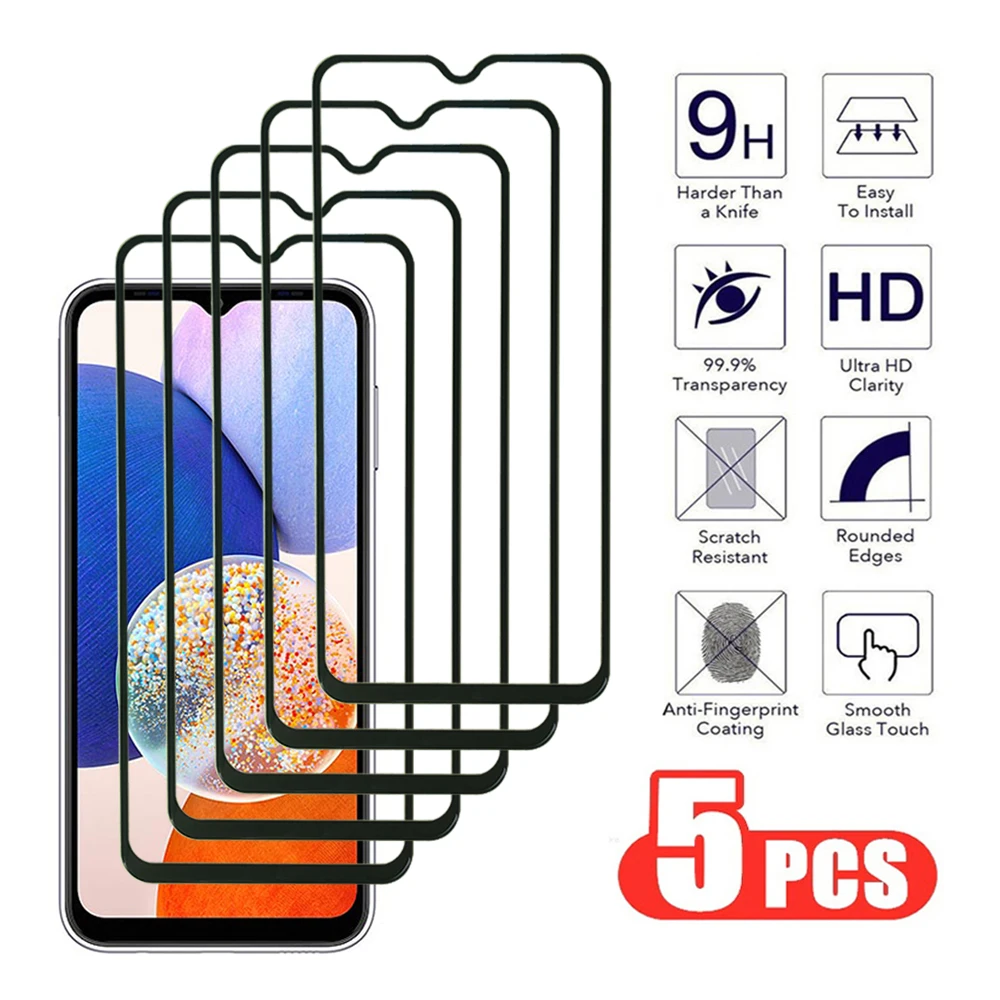 5Pcs Full Cover Tempered Glass For Samsung Galaxy A11 A12 A13 A14 A15 M11 M12 M13 M14 4G 5G Screen Protector Transparent Film 9H