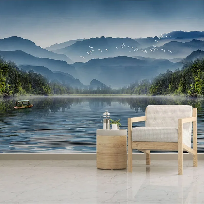 Custom 3D Photo Papel De Parede Ink Mountain Water Nature Landscape Large Mural Wallpapers For Living Room Bedroom Home Decor