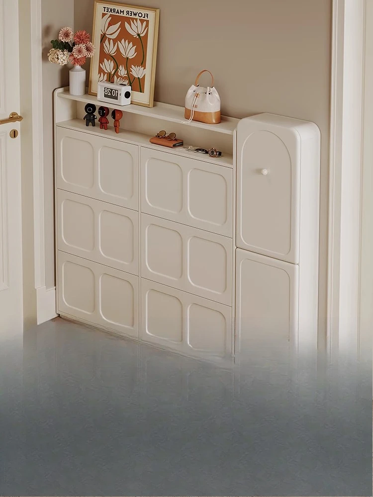 دلو رفيع للغاية على الطراز الفرنسي الكريمي من الخشب الصلب جديد 2025 باب مدخل منزلي مقعد تغيير الأحذية الداخلي والخارجي