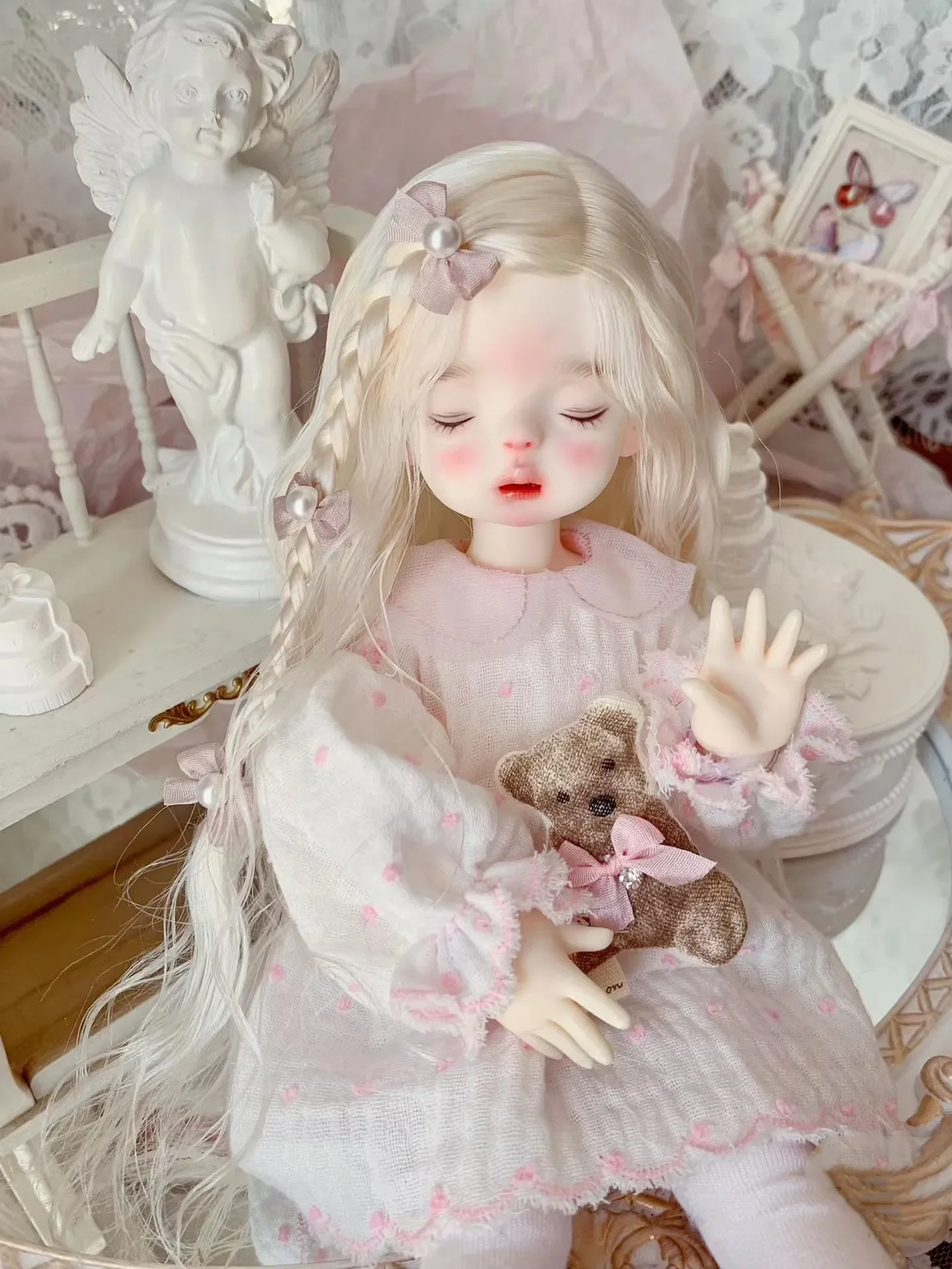 

1/6 волосы куклы BJD, мохеровый парик Dide плетеный оригинальный белый