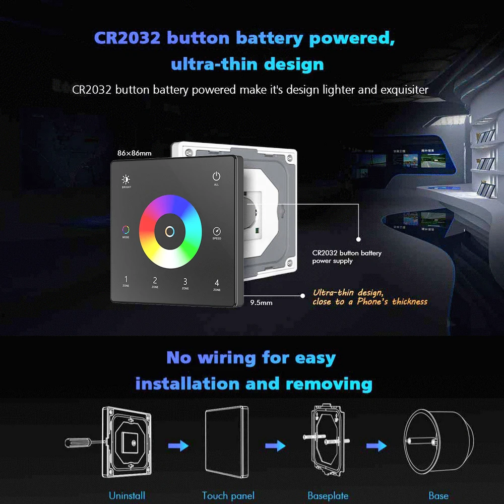 ZigBee RF 5 in 1 LED Controller 4 ZONE Wall Mounted Touch Panel APP Voice Smart 12V 24V LED Strip Dimmer KIT For Indoor Lighting