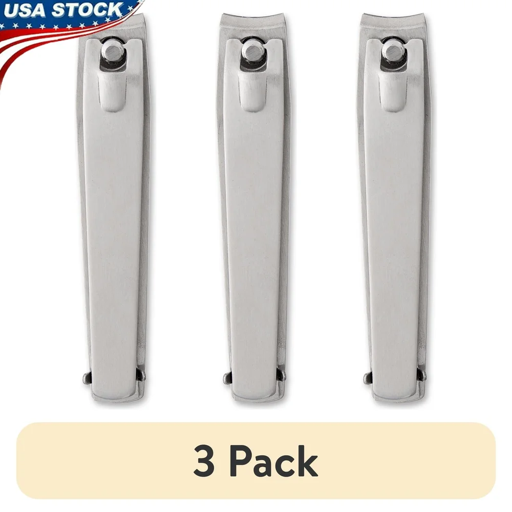 

3 Pack Stainless Steel Nail Clippers with Built-in File Ergonomic Handle Sharp Blades Fingernail Toenail Care