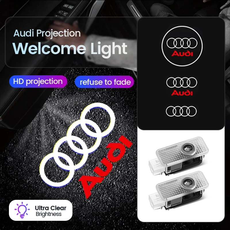 2Pcs Car Door Projector Lamps Welcome Lights Accessories For Audi Sline A1 A2 A3 A4 A5 A6 A7 A8 Q1 Q2 Q3 Q4 Q5 Q6 Q7 Q8 TT S3 B8